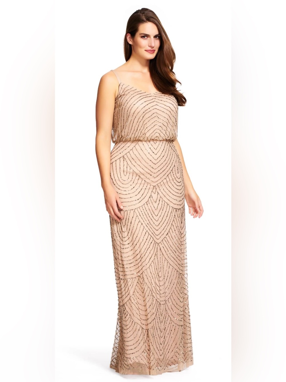Adrianna Papell Blush Beaded Maxi Dress